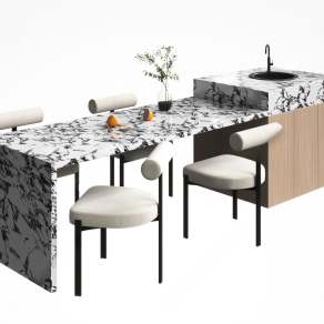 现代吧台吧椅组合3D模型下载